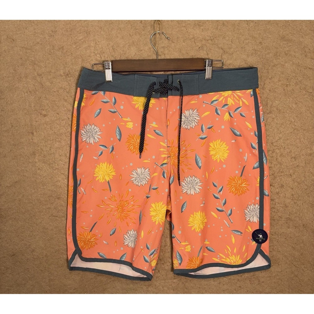 William Murray Board Shorts Mens 34 Dark Peach Floral‎ Zip Pockets 9" Inseam